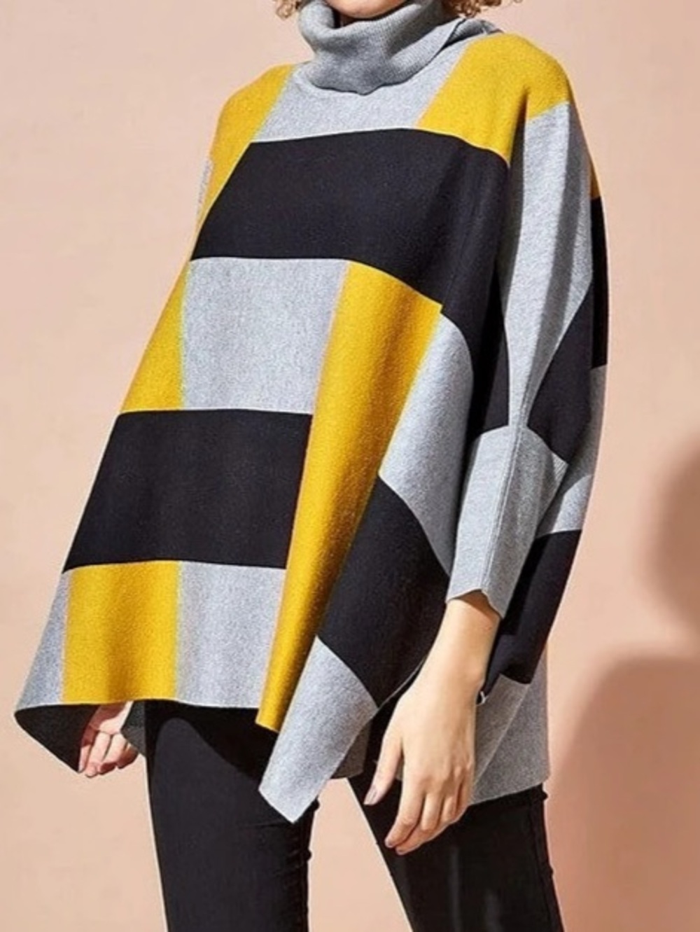 Color Block Cowl Neck Sweater in Black & Yellow